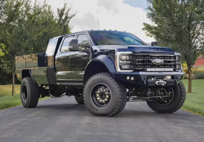Black Ford Super Duty Flatbed Driveway