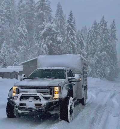 Ford Box Truck Heavy Snow Forest