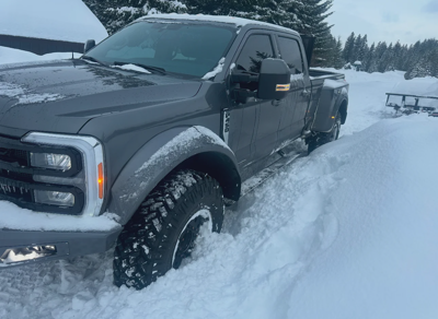 Silver Ford F650 Crew Cab Dually