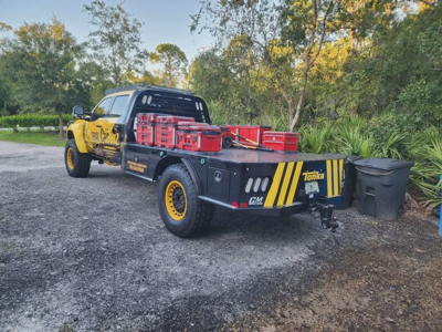 Tonka Yellow Flatbed Truck Rear Alt
