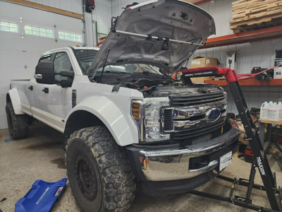 White Ford F450 Super Single Install